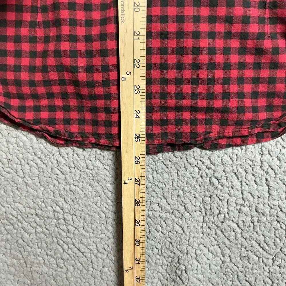 Polo Ralph‎ Lauren Shirt Mens Medium Red Black Gingham Pearl Snap Western Cowboy